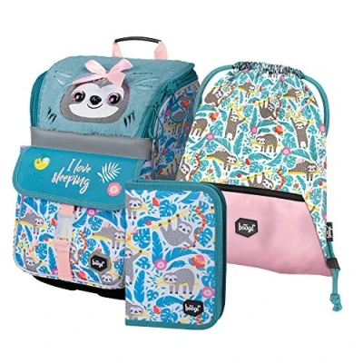 Afbeelding van Baagl Schooltas voor jongens en meisjes, 3 delige set Zippy 1e klas Basisschooltas met borstband Ergonomische schoolrugzak, Luiaard.,