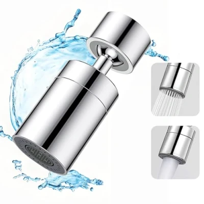Afbeelding van UBRAVE Kraanbeluchter, 360 draaibaar, keukenkraan, FM22, 2 modi, kop, handdouche, gootsteen, keuken, waterbesparend, kraan, filter, regelaar, sproeikop, voor badkamer, zilver