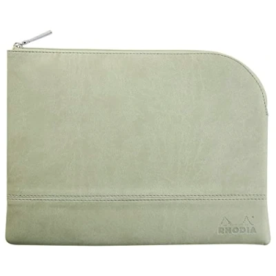 Afbeelding van RHODIA 116733C tas met ritssluiting van kunstleer celadon maat L (21 x 28 cm) echte naden binnenkant oranje stof opslag documenten, kleine benodigdheden