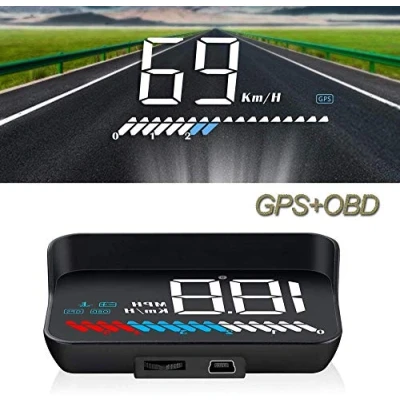 Afbeelding van HUD head up display auto OBD2 &amp; GPS display, iKiKin 3,5 inch snelheidsmeter, autotoerenteller, motorsnelheidsbeveiligingsalarmen