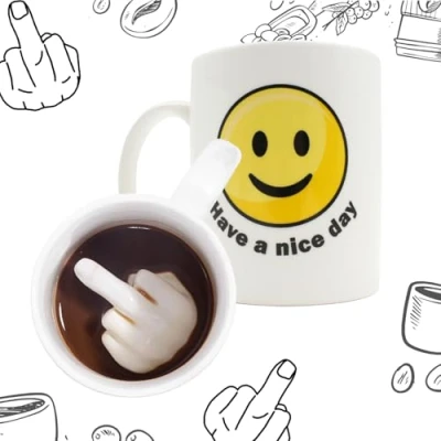 Afbeelding van Honingvinger mok grappig cadeau voor collega&#039;s en vrienden Honeyvinger als verborgen boodschap Vinger een goede start van de dag