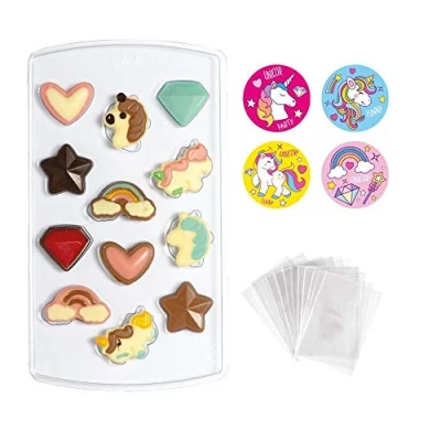 Afbeelding van Decora Choco mal Set Unicorn thema incl zakjes &amp; stickers 15x26cm