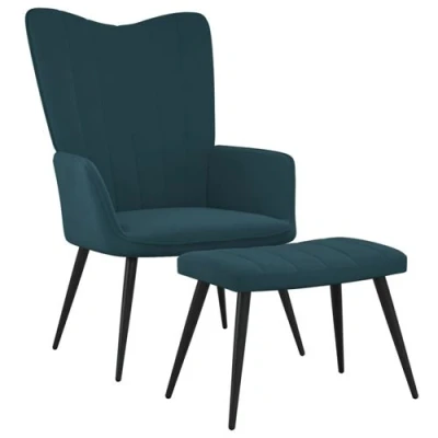 Image de vidaXL Chaise de relaxation avec repose pied Bleu Velours327676