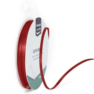 Afbeelding van Vaessen Creative Satijnen lint, rood, 3 mm x 10 m, elegante glans voor het maken van kaarten, scrapbooks, cadeauverpakking en andere knutselprojecten, mm, set stuks