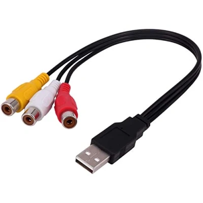 Afbeelding van POFET USB naar 3RCA mannelijke kabel 0,3 m 3 RCA vrouwelijke jack splitter audio video AV composiet adapter voor tv/pc