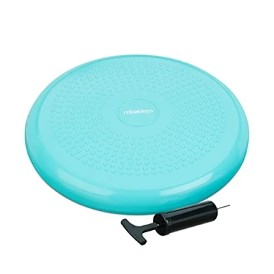Afbeelding van Relaxdays wiebelkussen Ø 33 cm met luchtpomp max. 140 kg balanskussen noppen mintgroen