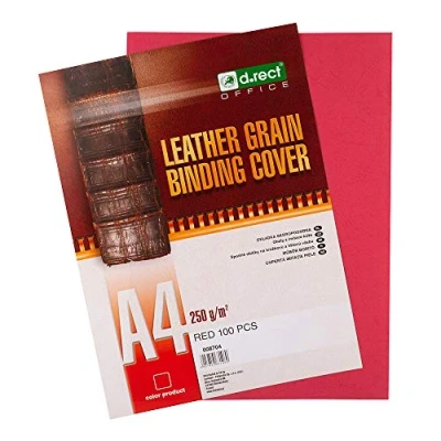 Afbeelding van D.RECT 100 stuks achterdeksels met lederstructuur 250 g/m² achterzijdedeksel voor A4 binding, rood