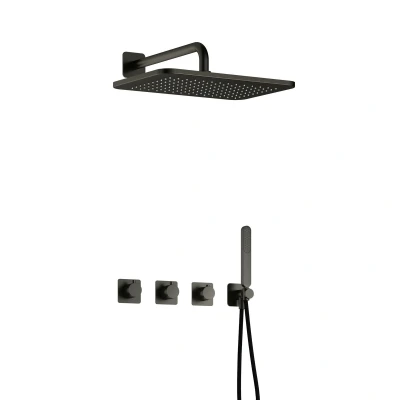 Afbeelding van Hotbath Gal Regendoucheset IBSGL70 Geborsteld Gunmetal PVD Staaf Handdouche 40cm Hoofddouche Wandarm met wandhouder