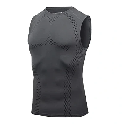 Afbeelding van AMZSPORT Compressiehemd voor heren, mouwloos, sneldrogend, gymnastiekvest, basislaag van het hardloopshirt, 111013 grijs