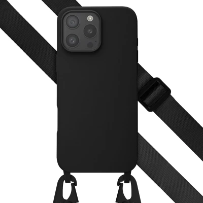 Afbeelding van Selencia hoesje Geschikt voor iPhone 16 Pro Max met koord Siliconen afneembaar Zwart