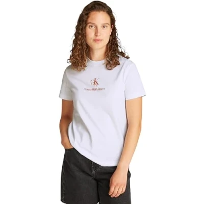 Afbeelding van Calvin Klein Jeans Shadow Graphic Regular TEE Tshirt print, Dames, Maat: Small, Brilliant white