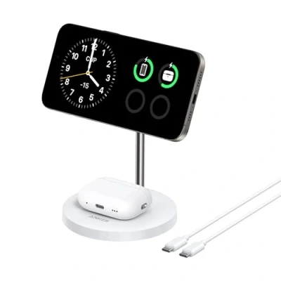 Afbeelding van Anker MagGo Magsafe compatibele oplader, 15 W, inductief laadstation, Qi2, draadloos, voor iPhone 16/15/14/13/12, AirPods Pro, met 1,5 m USB C kabel, zonder voeding