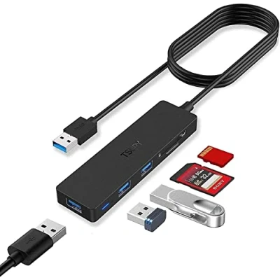 Afbeelding van TSUPY USB Hub 3.0 1.2m, Verlengkabel 3 + micro sd kaartlezer Splitter voor stick geheugenkaart, etc.