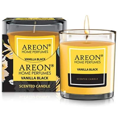 Afbeelding van areon Wohlfühl Geurkaars in glas premium collectie brandduur tot 25 uur zwarte vanillegeur