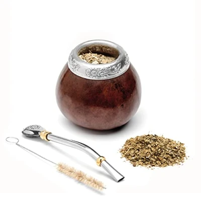 Afbeelding van [Nieuw] mate naturel, handgemaakte boerenkool (mate beker) met bombilla (sorbet) voor