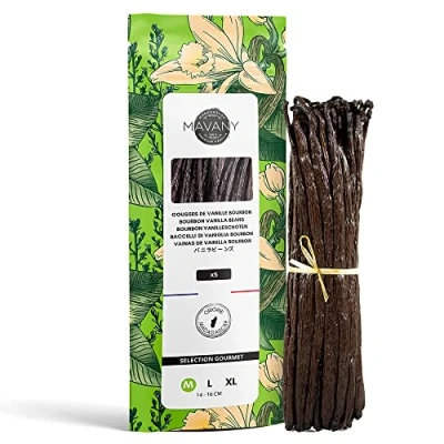 Afbeelding van Mavany 5 vanillestokken BOURBON DE MADAGASCAR selectie van gourmetkwaliteit voor bakken/koken maat M 14 tot 16 cm hersluitbare vershoudzak