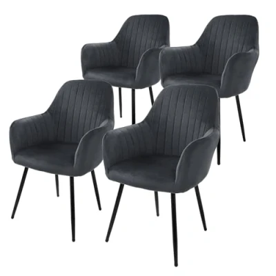 Afbeelding van ML Design set van 4 eetkamerstoelen met rugleuning en armleuningen, grijs, keukenstoelen fluwelen bekleding, gestoffeerde stoelen metalen poten, ergonomische voor eettafel