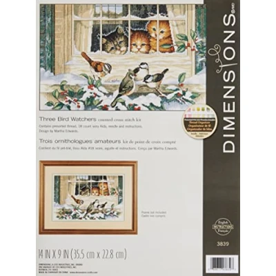 Afbeelding van Dimensions borduurpakket tree bird watchers 3 poesje voor het raam 3839