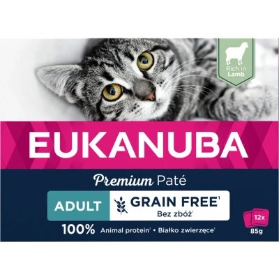 Afbeelding van Eukanuba Lams Pate Graanvrij Adult Kat Multi Pack 12 x 85 gr