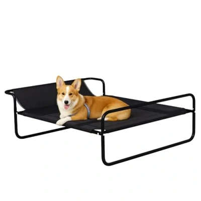Afbeelding van PawHut Lit d&#039;extérieur surélevé pour chien avec housse en maille respirante animaux de compagnie petite et moyenne tailles Noir 91 x 69 29 cm