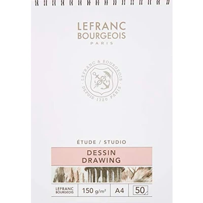 Image de Lefranc Bourgeois 301335 Studio Bloc à dessin 50 feuilles Format A4 150 g/m² Surface grain fin pour dessiner avec crayons, craie, charbon et autres techniques de séchage