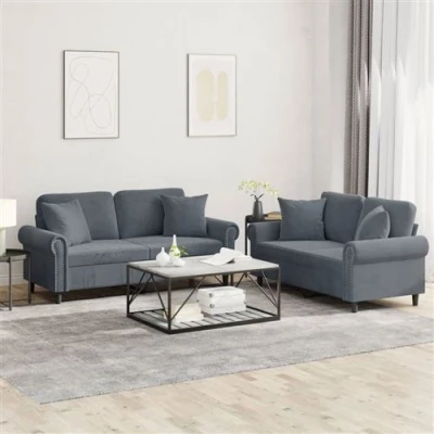 Afbeelding van vidaXL 2 delige Loungeset met kussens fluweel donkergrijs
