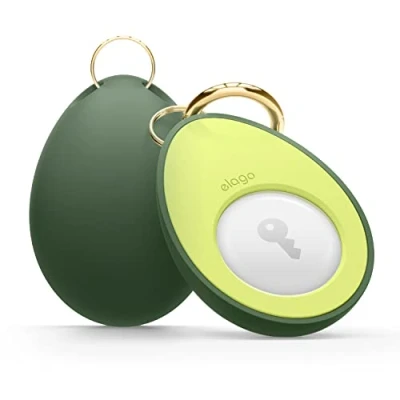 Afbeelding van elago Avocado beschermhoes compatibel met Apple AirTag sleutelhanger voor valbescherming, karabijnhaak (trackhonden, sleutels) volgapparaat niet inbegrepen (groen)