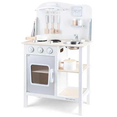 Afbeelding van New Classic Toys Houten Kinderkeuken Wit Inclusief Accessoires Aanrechthoogte is 55 centimeter