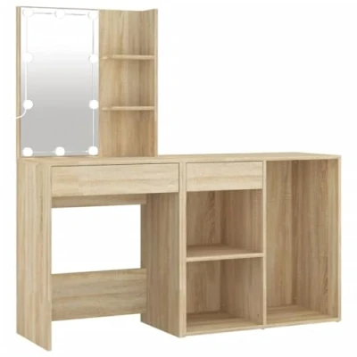 Image de vidaXL Coiffeuse à LED avec armoire Chêne sonoma Bois d&#039;ingénierie3082020