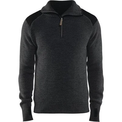 Image de Sweat en laine col zippé gris foncé/noir