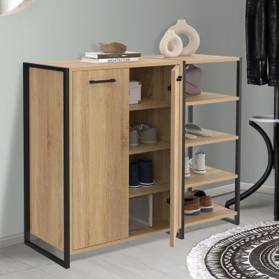 Afbeelding van Armoire à chaussures LUIS 2 portes avec 4 étagères 12 paires design industriel