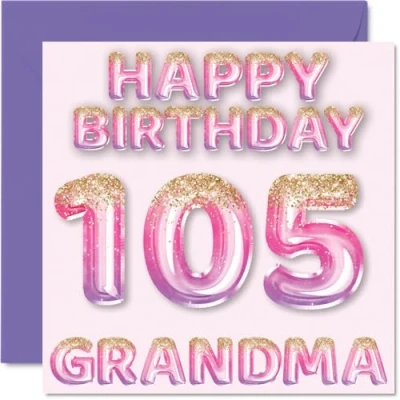 Afbeelding van 105 jaar verjaardagskaart voor oma roze en paarse glitterballonnen verjaardagskaarten van kleinzoon kleindochter, 145 mm x