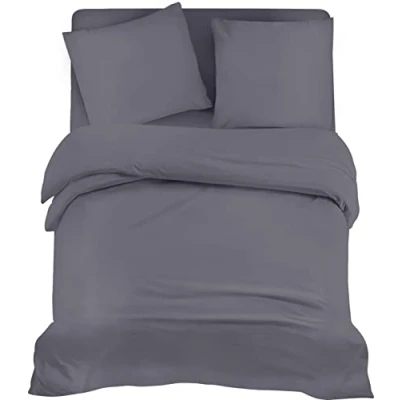 Afbeelding van Utopia Bedding Beddengoedset, geborsteld microvezel polyester, dekbedovertrek (200 x 200 cm), hoeslaken (140 cm) met kussenslopen (80 80 grijs