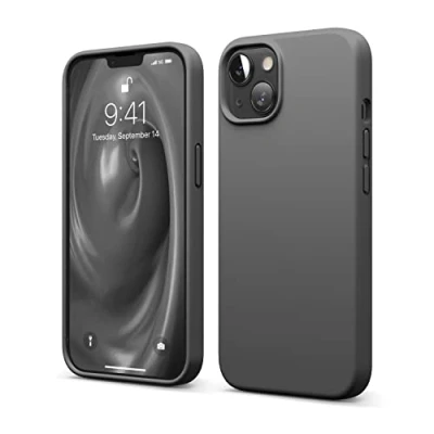 Afbeelding van elago Hoes van vloeibare silicone compatibel met iPhone 13 (6,1 inch), Full Body Cover, stootvast, zachte microvezelvoering, anti kras, donkergrijs