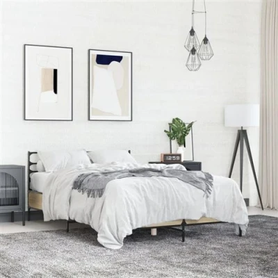 Afbeelding van vidaXL Bedframe bewerkt hout metaal sonoma eikenkleurig 120x200 cm