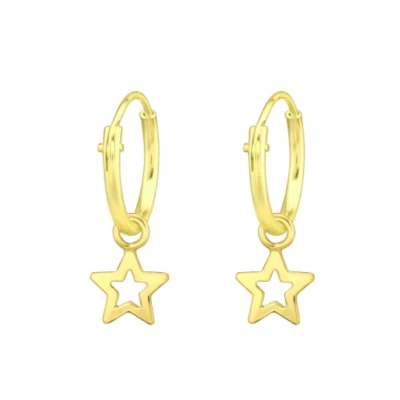 Afbeelding van Oorbellen zilver oorringen met hanger Gold plated hanger, sterretje opening
