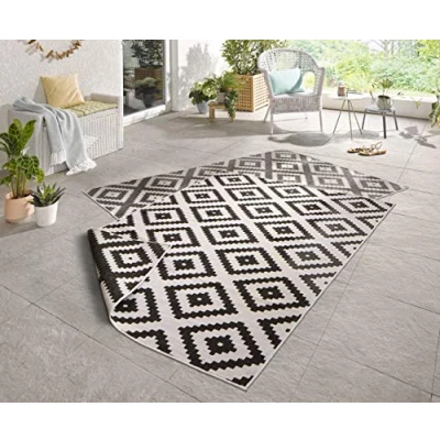 Afbeelding van Binnen en Buitenkleed Malta 120x170cm Zwart 123vloerkleed.nl is de online webshop voor vloerkleden woonaccessoires.