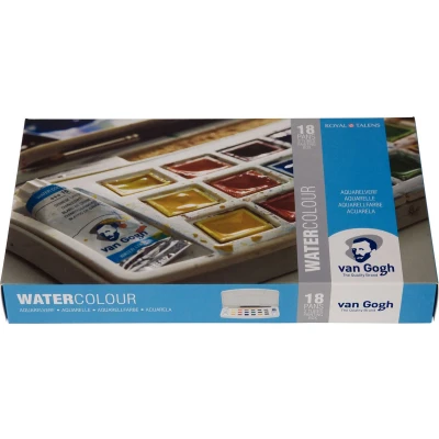 Afbeelding van van Gogh Aquarelverf set in kunststof etui met 18 kleuren halve Napjes en 2 tubes 10 ml