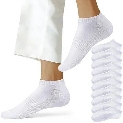 Afbeelding van NUOZA Sokken voor heren en dames, 10 paar sport, Oeko Tex Standard 100, katoen, ademend, kort, uniseks, x wit.