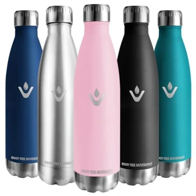 Image de Vikaster Bouteille isotherme, 750 ml, anti fuite, 0,75 l, sans BPA, réutilisable, en acier inoxydable, pour camping, yoga, gym, fitness, voyage, extérieur