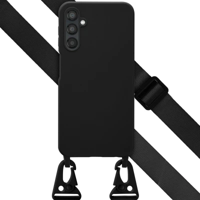 Afbeelding van Selencia hoesje Geschikt voor Samsung Galaxy A25 met koord Siliconen afneembaar Zwart