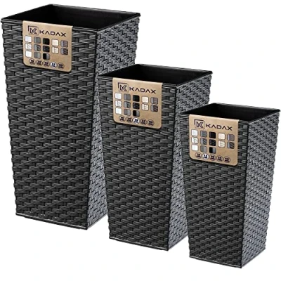 Afbeelding van KADAX Set van 3 plastic weerbestendige bloempotten, geschikt voor zowel binnen als buiten, grafiet rotan, XL