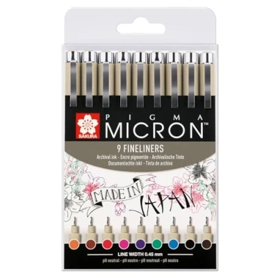 Image de Sakura Pigma Micron Feutres Pointe Fine Lot De 9 Couleurs
