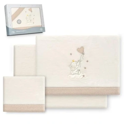 Afbeelding van Interbaby Underzy Beddengoedset 100% polyester, warm, zacht, met hoeslaken, laken en kussensloop, ideaal voor de winter, hart, olifant, beige