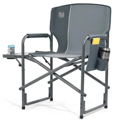 Afbeelding van TIMBER RIDGE Zeer sterke campingstoelen voor volwassenen, extra grote bestuurdersstoelen, inklapbaar, capaciteit 180 kg, aluminium outdoorstoel met bijzettafel, draagbaar
