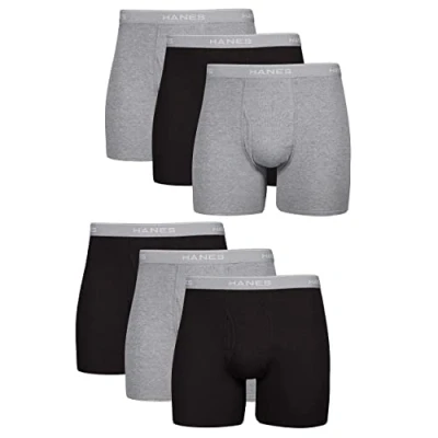 Afbeelding van Hanes Set van 6 boxershorts zonder etiket voor heren, nauwsluitende heren (6 stuks), stuks, zwart/grijs