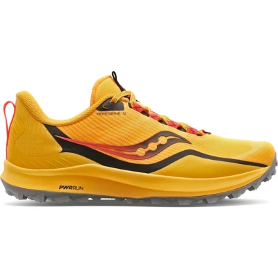 Afbeelding van Saucony Peregrine 12 Trail hardloopschoenen, Heren, Maat: 46.5, Vizigold/vizired Textiel/ synthetisch