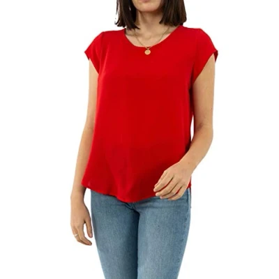 Image de ONLY Femme T shirt Onlvic S/S Solid Top Noos Ptm, Rouge High Risk, 36