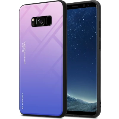 Afbeelding van Cadorabo Hoesje geschikt voor Samsung Galaxy S8 in ROZE BLAUW Tweekleurige beschermhoes van TPU silicone Case Cover en achterzijde gehard glas