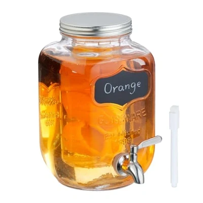 Afbeelding van Relaxdays drankdispenser met fruitinzet 4 liter glazen limonadetap kraantje
